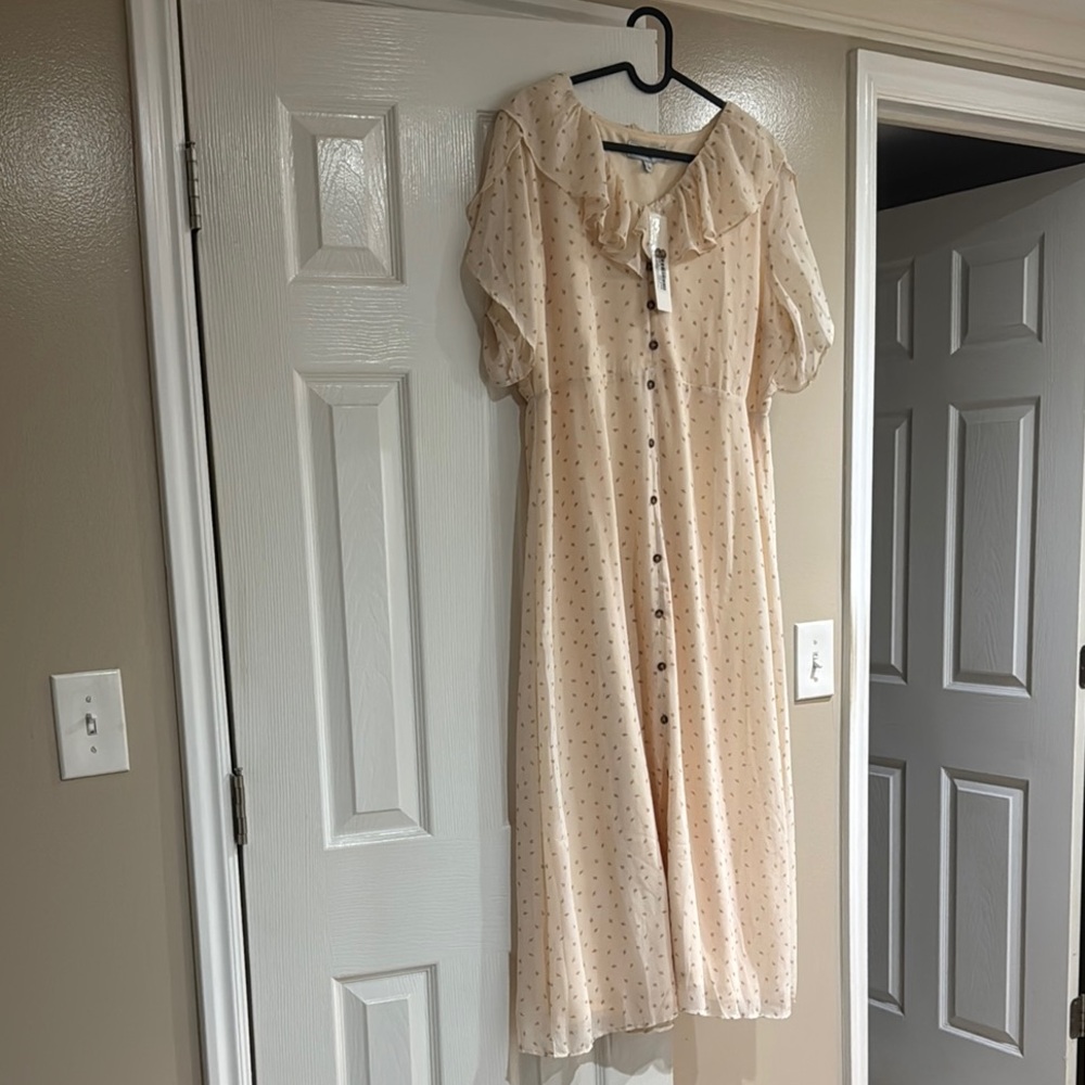 Cream Puff Sleeve Cowl Neck Midi Sundress